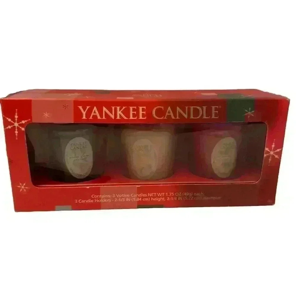 Vintage Yankee Candle 3 Candle Holiday‎ Gift Set, Votive Glass, 2004 NEW Sealed